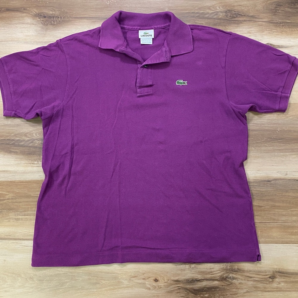 Lacoste Short Sleeve Polo Shirt Size 5 Large Purple Cotton Pique Classic Fit